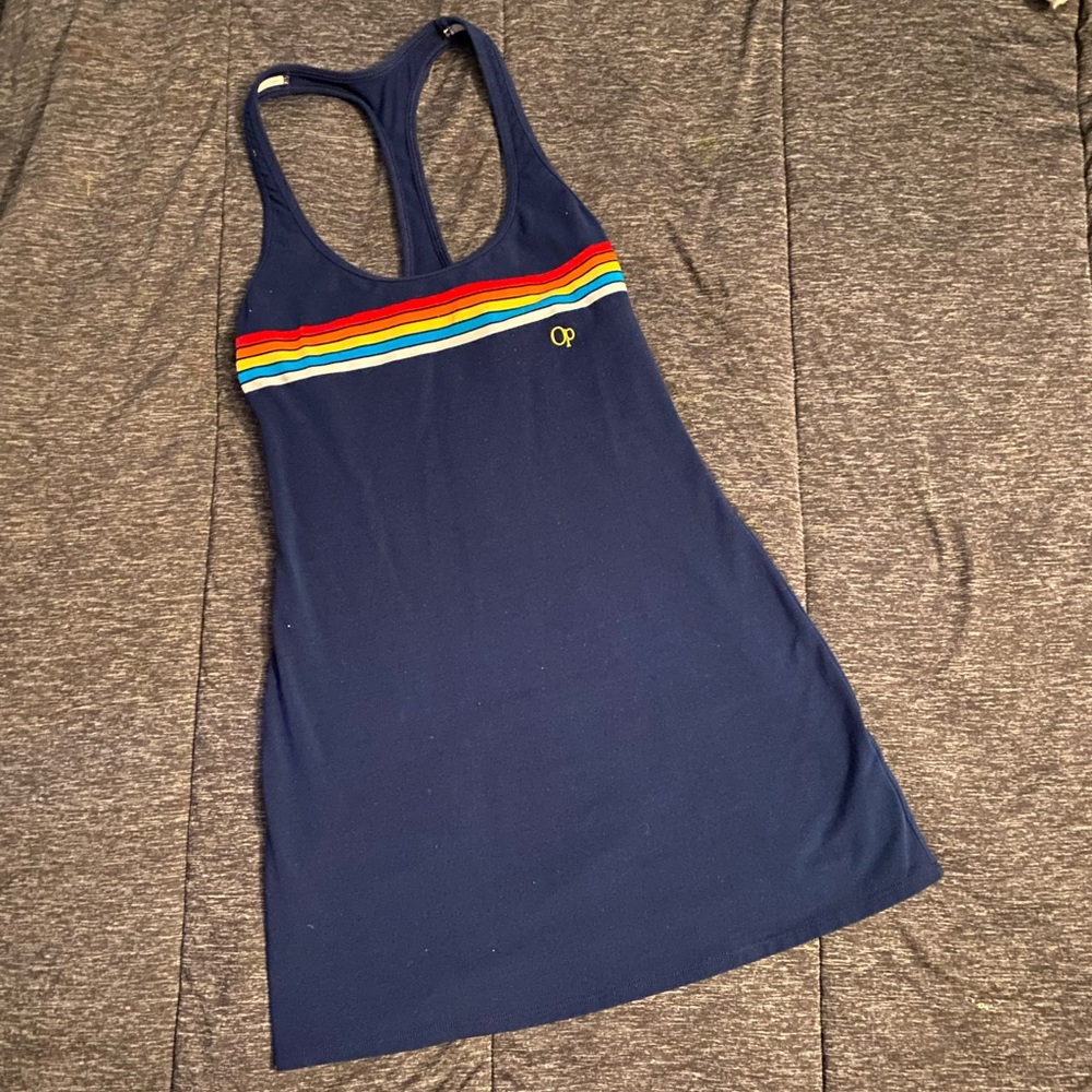 Vintage 90s Y2K Ocean Pacific OP blue rainbow dress shelf bra